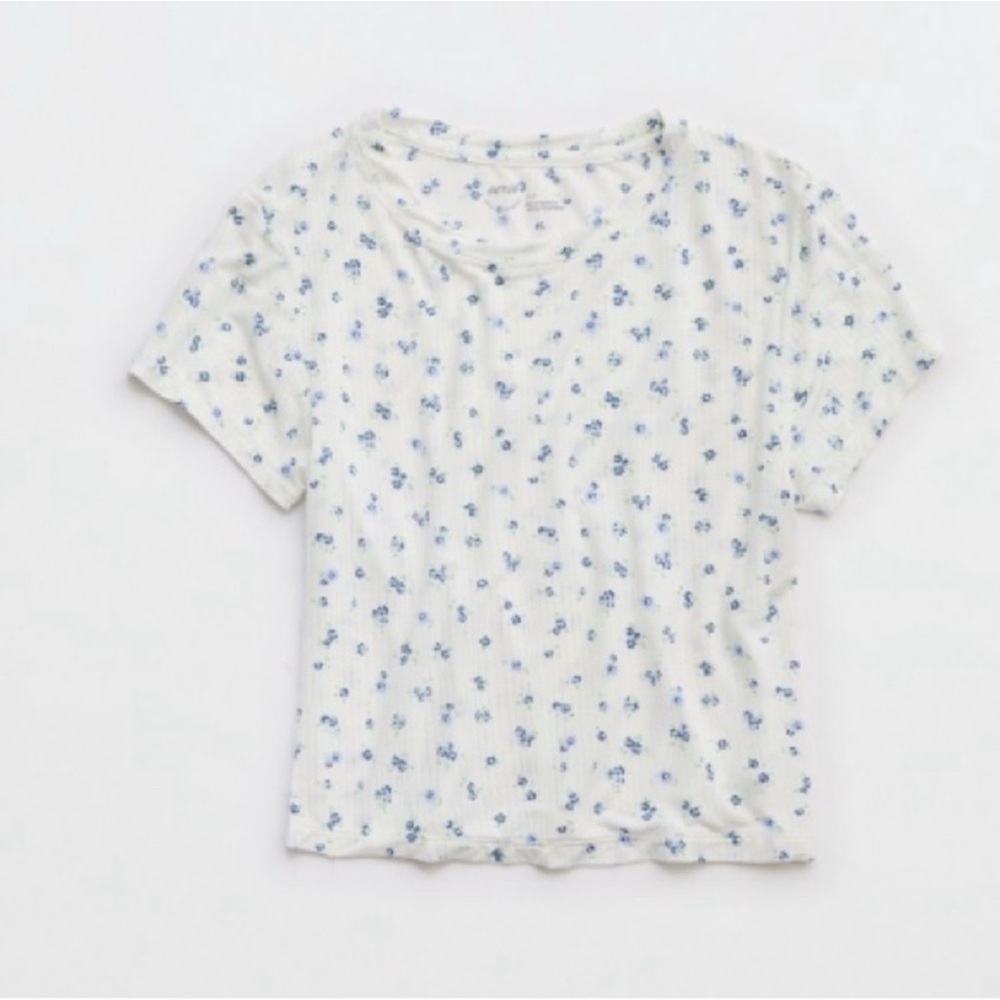 Aerie Superchill NWT Pajama Top White and Blue Floral